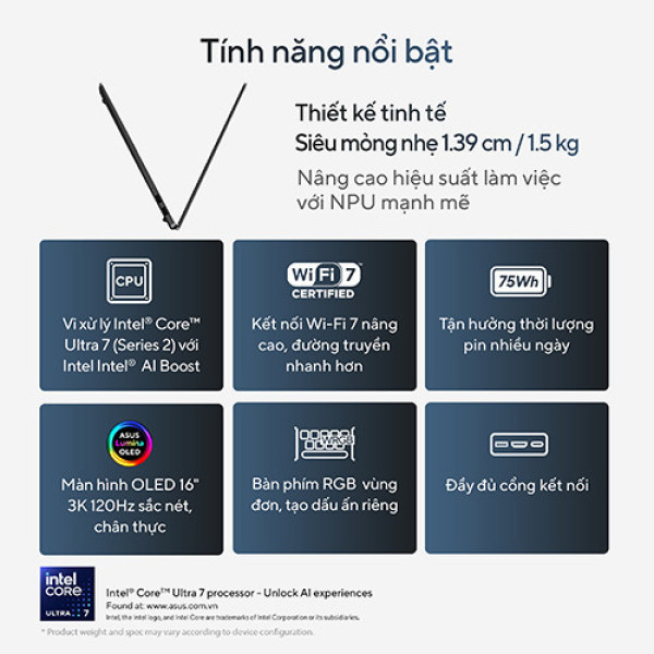 Laptop Asus Vivobook S 16 S5606CA-RI115WS (Ultra 7 225H | 32GB | 1TB | Intel® Arc™ Graphics | 16.0inch 3K OLED | Win 11 | Office | Xanh) 