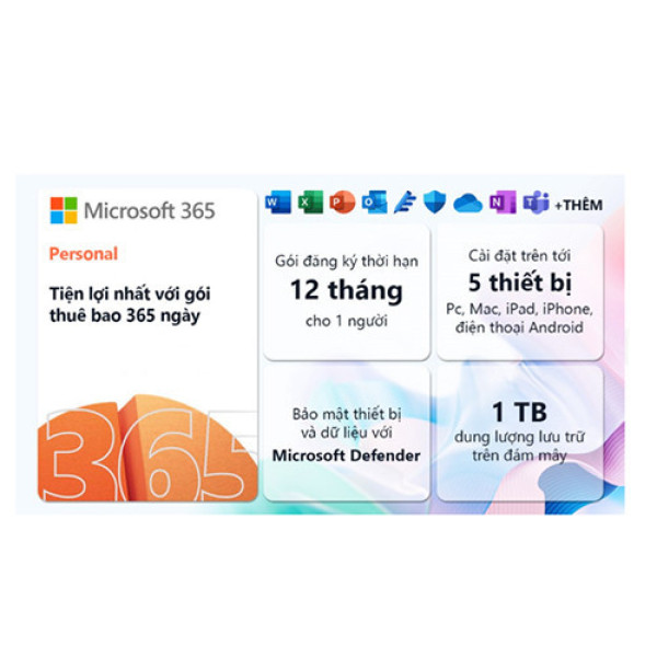 Phần mềm Office Microsoft 365 Personal QQ2-01896 (1 người/ 5 thiết bị/ 12 tháng)