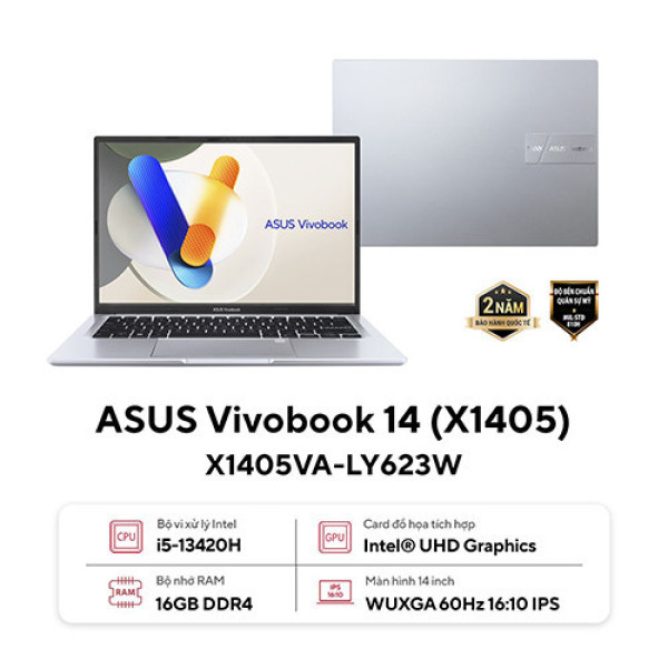 Laptop Asus Vivobook 14 X1405VA-LY623W (Core i5-13420H | 16GB | 512GB | Intel Iris Xᵉ Graphics | 14 inch FHD | Win 11 | Bạc)