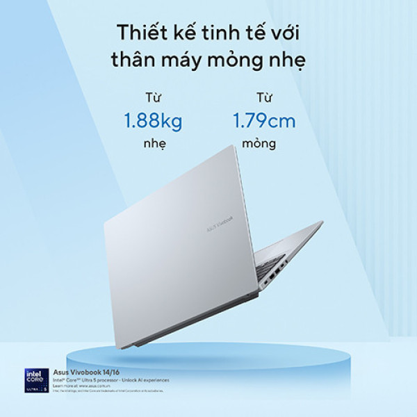 Laptop Asus Vivobook 14 A1407CA-LY008WS (Ultra 5 225H | 16GB | 512GB | Intel® Arc™ Graphics | 14inch WUXGA | Win 11 | Office | Bạc)