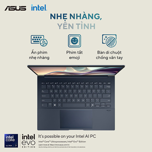 Laptop ASUS Zenbook 14 OLED UX3405CA-PZ187WS (Ultra 5 225H | 16GB | 512GB | Intel® Arc™ Graphics | 14.0inch 3K OLED | Cảm ứng | Bút cảm ứng | Win 11 | Office | Xanh)