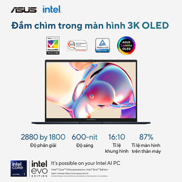 Laptop ASUS Zenbook 14 OLED UX3405CA-PZ187WS (Ultra 5 225H | 16GB | 512GB | Intel® Arc™ Graphics | 14.0inch 3K OLED | Cảm ứng | Bút cảm ứng | Win 11 | Office | Xanh)