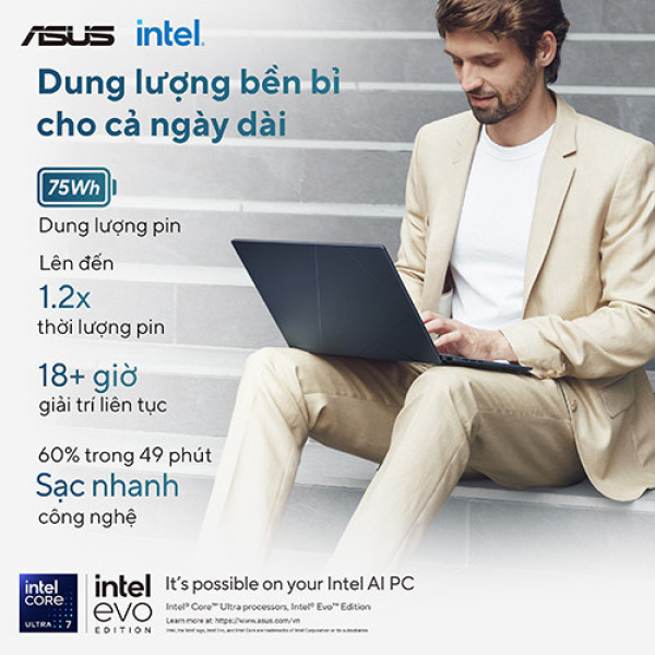 Laptop ASUS Zenbook 14 OLED UX3405CA-PZ187WS (Ultra 5 225H | 16GB | 512GB | Intel® Arc™ Graphics | 14.0inch 3K OLED | Cảm ứng | Bút cảm ứng | Win 11 | Office | Xanh)