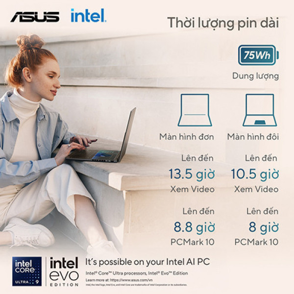 Laptop Asus Zenbook Duo UX8406CA-PZ109WS (Ultra 9 285H | 32GB | 1TB | Intel® Arc™ Graphics | 14.0inch 3K OLED 120Hz | Bút cảm ứng | Bàn phím | Win 11 | Office | Xám)