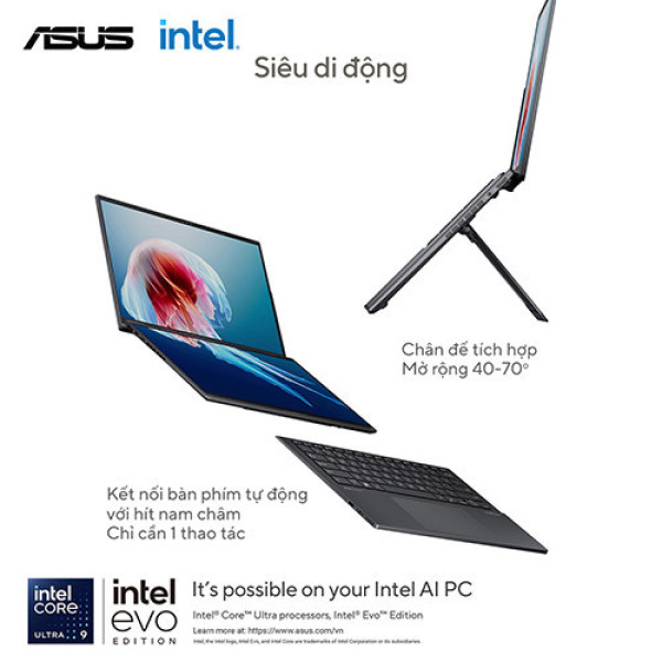 Laptop Asus Zenbook Duo OLED UX8406CA-PZ109WS (Ultra 9 285H | 32GB | 1TB | Intel® Arc™ Graphics | 14.0inch 3K OLED 120Hz | Bút cảm ứng | Bàn phím | Win 11 | Office | Xám)