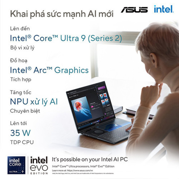 Laptop Asus Zenbook Duo OLED UX8406CA-PZ109WS (Ultra 9 285H | 32GB | 1TB | Intel® Arc™ Graphics | 14.0inch 3K OLED 120Hz | Bút cảm ứng | Bàn phím | Win 11 | Office | Xám)