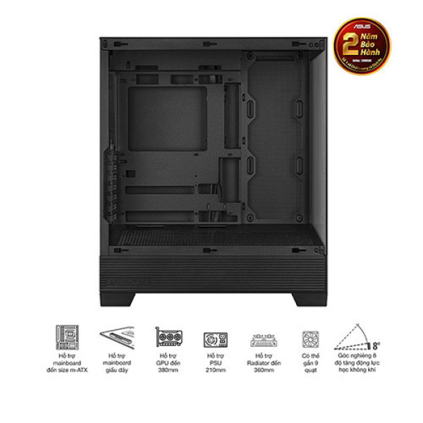 Vỏ Case ASUS A31 TG BLACK (ATX, tương thích MB giấu dây, hỗ trợ lắp lên tới 10 quạt 120mm)