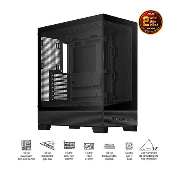 Vỏ Case ASUS A31 TG BLACK (ATX, tương thích MB giấu dây, hỗ trợ lắp lên tới 10 quạt 120mm)