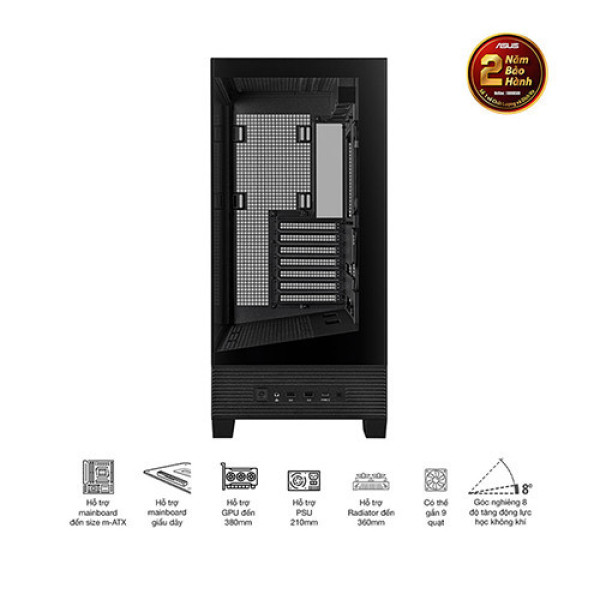 Vỏ Case ASUS A31 TG BLACK (ATX, tương thích MB giấu dây, hỗ trợ lắp lên tới 10 quạt 120mm)