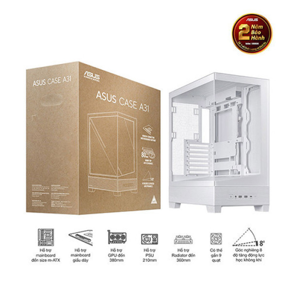 Vỏ Case ASUS A31 TG WHITE (ATX, tương thích MB giấu dây, hỗ trợ lắp lên tới 10 quạt 120mm)