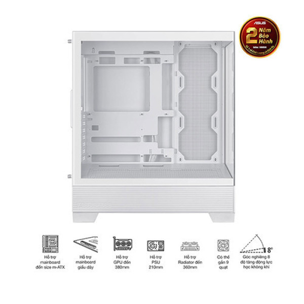 Vỏ Case ASUS A31 TG WHITE (ATX, tương thích MB giấu dây, hỗ trợ lắp lên tới 10 quạt 120mm)