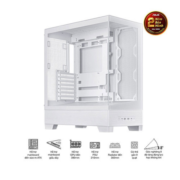 Vỏ Case ASUS A31 TG WHITE (ATX, tương thích MB giấu dây, hỗ trợ lắp lên tới 10 quạt 120mm)