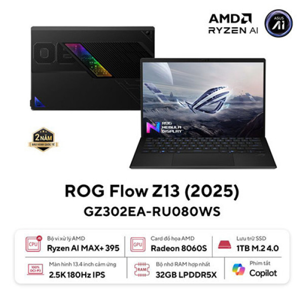 Laptop ASUS ROG Flow Z13 GZ302EA-RU080WS (Ryzen AI MAX+ 395 | 32GB | 1TB | AMD Radeon | 13.4 inch 2.5K 180Hz | Win 11 | Office | Đen)