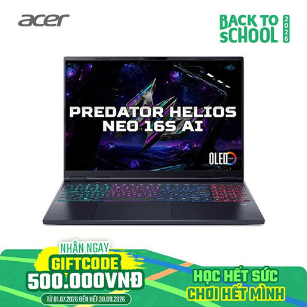 Laptop Acer Predator Helios Neo 16S AI PHN16S-71-95MS NH.QX7SV.002 (Ultra 9 275HX | 64GB | 2TB | RTX 5070 Ti | 16 inch 2K+ OLED 240Hz | Win 11 | Đen)