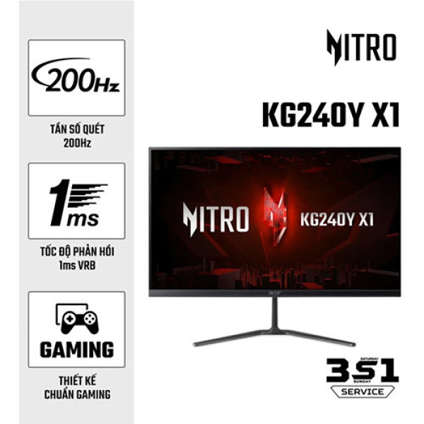 Màn Hình Gaming Acer NITRO KG240Y X1 (23.8 inch | IPS | FHD | 200Hz | 1ms)
