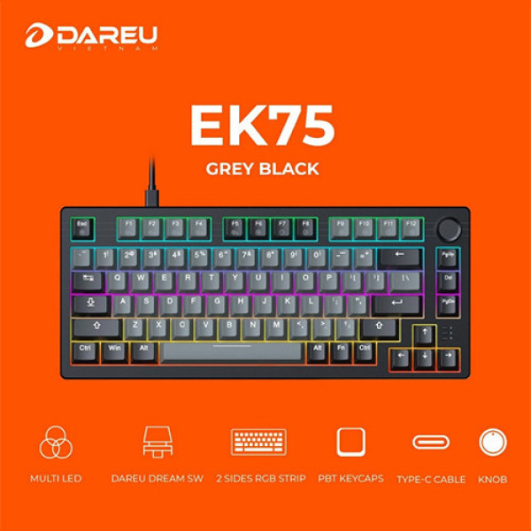 Bàn phím cơ DareU EK75 Grey Black DareU Dream switch (keycap PBT)