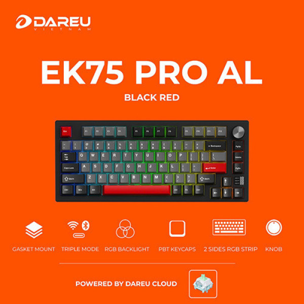 Bàn phím cơ DareU EK75 Pro AL Black Red DareU Cloud switch