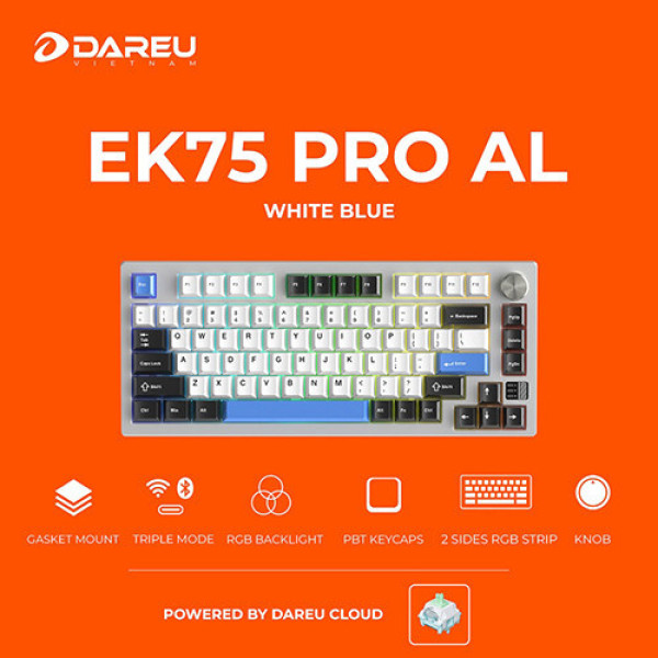 Bàn phím cơ DareU EK75 Pro AL White Blue DareU Cloud switch