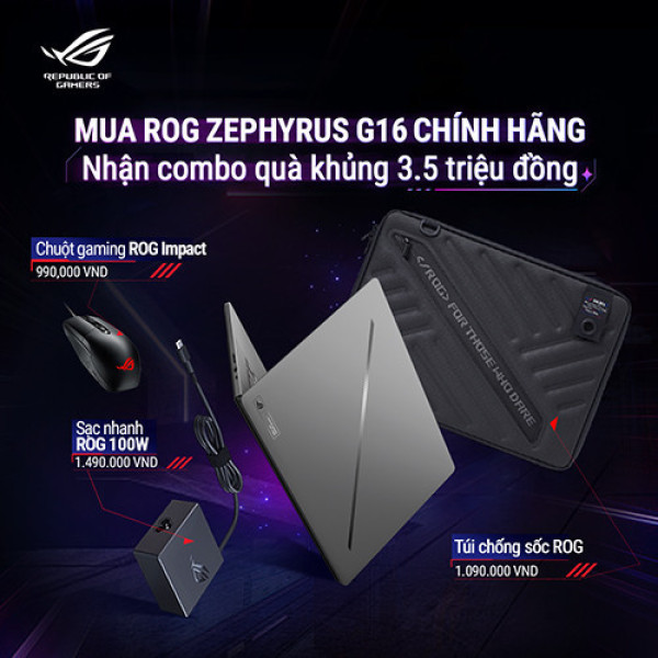 Laptop Asus ROG Zephyrus G16 GU605CX-QR083W (Ultra 9 285H | 64GB | 2TB | RTX 5090 | 16inch 2.5K OLED 240Hz | Win 11 | Xám)
