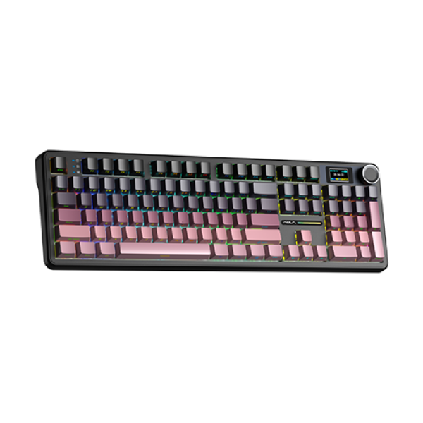 Bàn phím cơ AULA F108 Pro Black Pink Gradient Grey Wood V3 switch