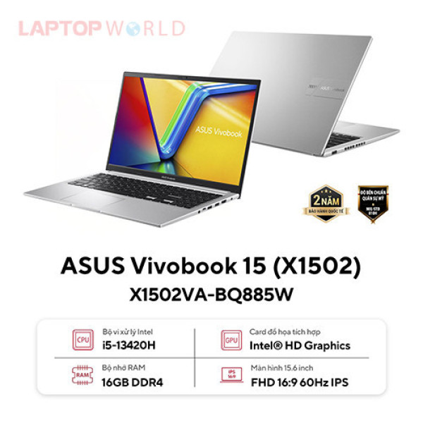 Laptop Asus Vivobook 15 X1502VA-BQ885W (Core™ i5-13420H | 16GB | 512GB | Intel HD Graphics | 15.6inch FHD | Win 11 | Bạc)