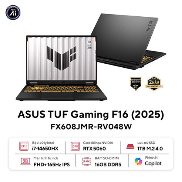 Laptop ASUS TUF Gaming F16 FX608JMR-RV048W (Core™ i7-14650HX | 16GB | 1TB | RTX 5060 | 16inch WUXGA 165Hz | Win 11 | Xám)