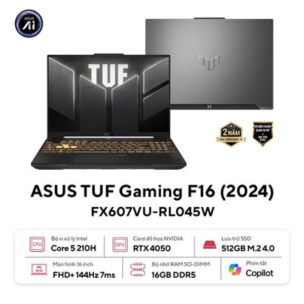 Laptop ASUS TUF Gaming F16 FX607VU-RL045W (Core 5 210H | 16GB | 512GB | RTX 4050 | 16 inch WUXGA | Win 11 | Xám)