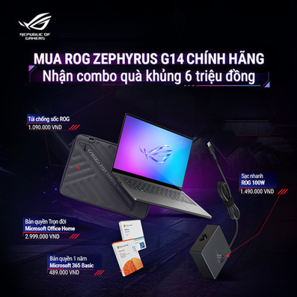 Laptop ASUS ROG Zephyrus G14 GA403WM-QS051WS (Ryzen™ AI 9 HX 370 | 32GB | 1TB | RTX 5060 | 14.0 inch 3K OLED | Win 11 | Xám | Sạc nhanh)
