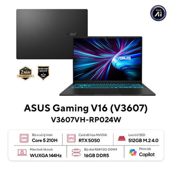 Laptop ASUS Gaming V16 V3607VH-RP024W (Core™ 5 210H | 16GB | 512GB | RTX 5050 | 16inch WUXGA 144Hz | Win 11 | Đen)