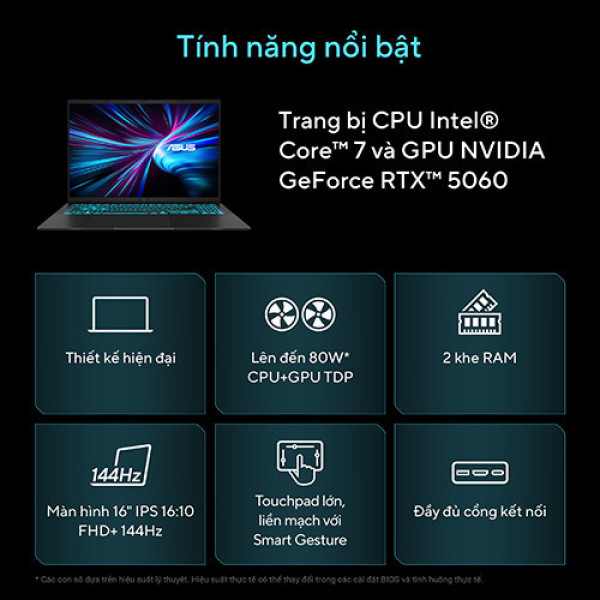 Laptop ASUS Gaming V16 V3607VM-RP044W (Core™ 7 240H | 16GB | 1TB | RTX 5060 | 16inch WUXGA 144Hz | Win 11 | Đen)