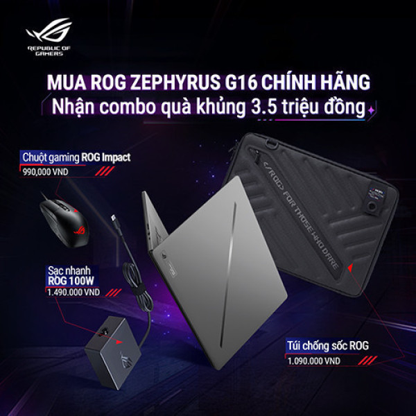 Laptop ASUS ROG Zephyrus GU605CR-QR107W (Intel® Core™ Ultra 9 285H | 32GB | 1TB | RTX™ 5070Ti | 16.0 inch WQXGA  240Hz | Win 11 | Xám | Sạc nhanh)