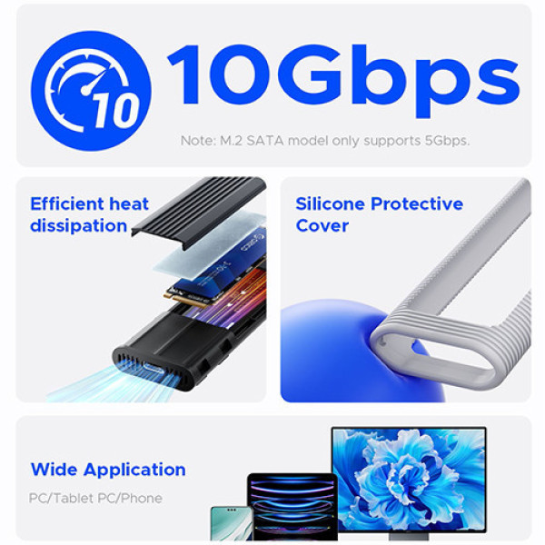 Hộp ổ cứng SSD ORICO M.2 NVME TypeC - Tốc độ 10Gbps (AXM2-G2-V1-GY-BP)