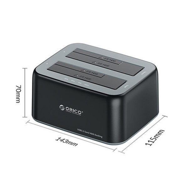 Docking ORICO 6829C3-V1-EU-BK-BP-HW 2 khe cắm TypeC USB 3.2 Gen2
