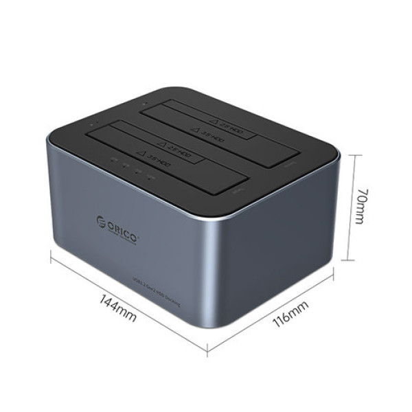 Docking ORICO 6626C3-C-V1-EU-GY-BP-HW 2 khe cắm TypeC USB 3.2 Gen1