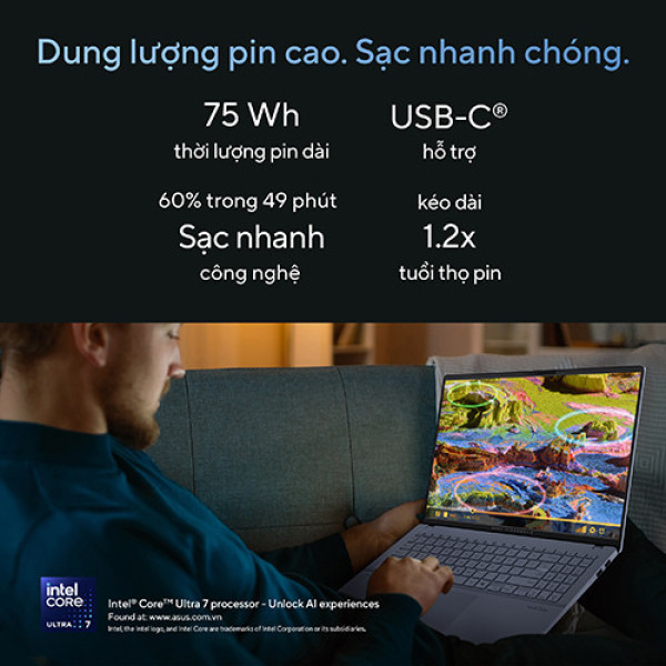 Laptop Asus Vivobook S 16 S5606CA-RI171WS (Ultra 7 255H | 16GB | 512GB | Intel® Arc™ Graphics | 16.0inch 3K OLED | Win 11 | Office | Xanh) 