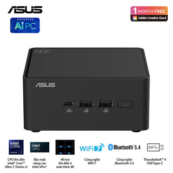PC Mini Asus NUC 15 Pro Tall RNUC15CRHU500000I (Intel Core Ultra 5 255H | 2xDDR5-6400 | 2xNVMe,SATA | Intel Arc Graphics | Đen))