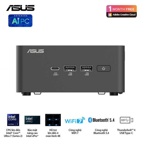 PC Mini Asus NUC 15 Pro Tall RNUC15CRHU500000I (Intel Core Ultra 5 255H | 2xDDR5-6400 | 2xNVMe,SATA | Intel Arc Graphics | Đen))
