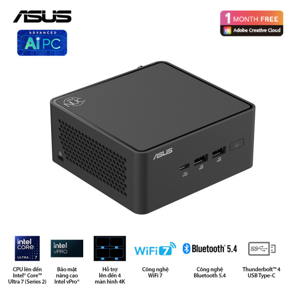 PC Mini Asus NUC 15 Pro Tall RNUC15CRHU500000I (Intel Core Ultra 5 255H | 2xDDR5-6400 | 2xNVMe,SATA | Intel Arc Graphics | Đen))