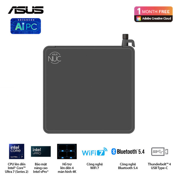 PC Mini Asus NUC 15 Pro Tall RNUC15CRHU500000I (Intel Core Ultra 5 255H | 2xDDR5-6400 | 2xNVMe,SATA | Intel Arc Graphics | Đen))