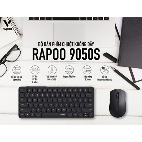 Combo Bàn phím + Chuột không dây Rapoo 9050S Đen