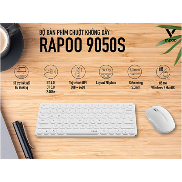 Combo Bàn phím + Chuột không dây Rapoo 9050S Trắng