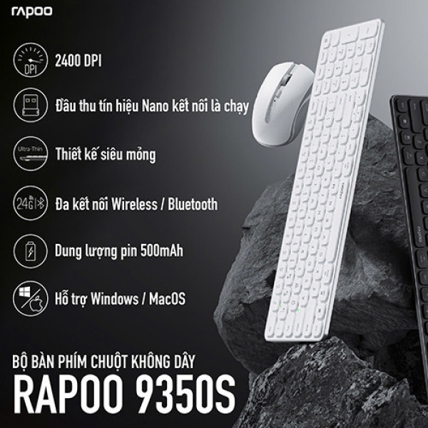 Combo Bàn phím + Chuột không dây Rapoo 9350S Trắng