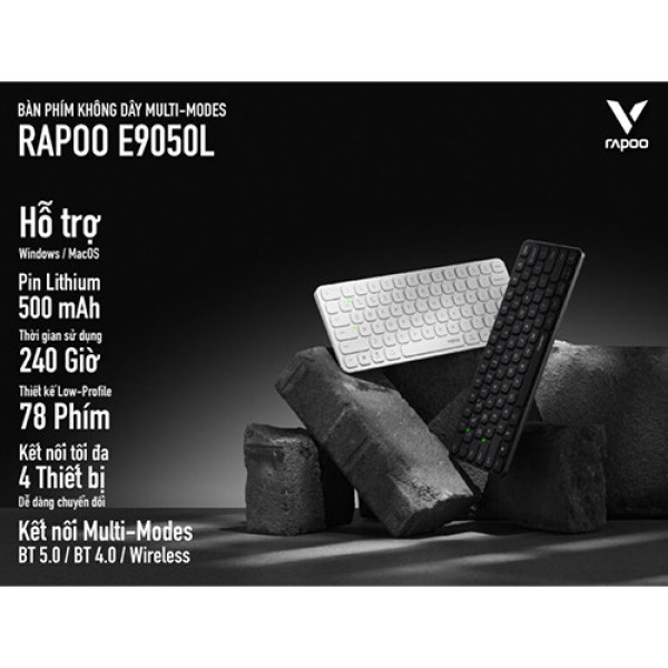 Bàn phím không dây Rapoo E9050L đa kết nối - Trắng