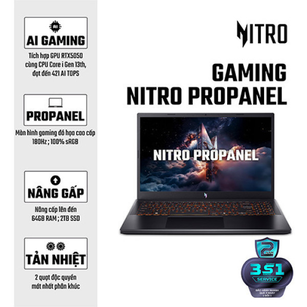 Laptop Acer Gaming Nitro ProPanel ANV15-52-59AA NH.QZ9SV.002 (Core™ i5-13420H  | 16GB | 512GB | RTX 5050 | 15.6 inch FHD 180Hz | Win 11 | Đen)