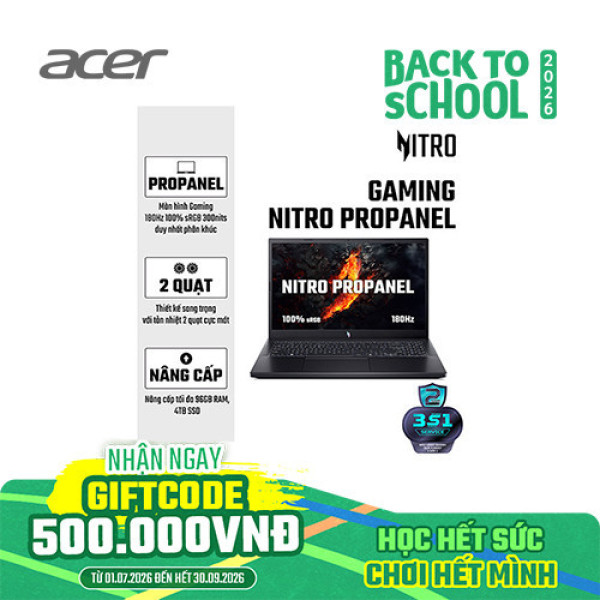 Laptop Acer Gaming Nitro ProPanel ANV15-41-R0FE NH.QPFSV.005 (Ryzen™ 7-7735HS | 16GB | 512GB | RTX 3050 | 15.6 inch FHD 180Hz | Win 11 | Đen)