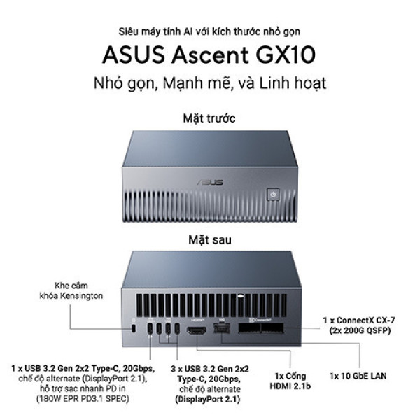 PC Mini AI Asus Ascent GX10-GG0036BN (Nvidia GB10 | 128GB | 4TB SSD)