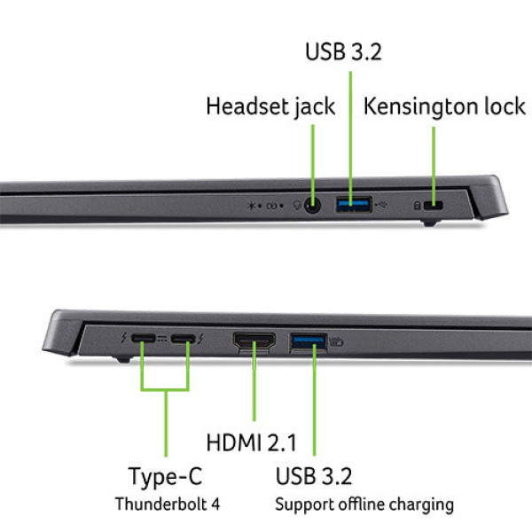 Laptop Acer Aspire 16 AI A16-71M-71U7 NX.J4YSV.002 (Ultra 7 155H | 16GB | 512GB | Intel® Arc™ Graphics | 16 inch FHD+ | Win 11 | Xám)