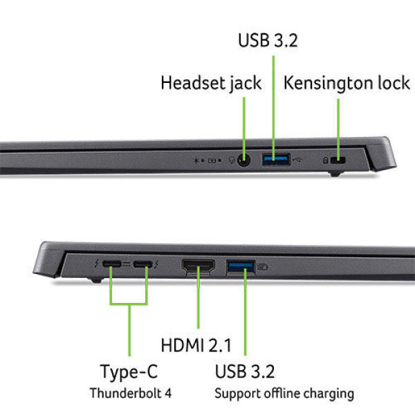 Laptop Acer Aspire 16 AI A16-71M-59L5 NX.J4YSV.001 (Ultra 5 125H | 16GB | 512GB | Intel® Arc™ Graphics | 16 inch FHD+ | Win 11 | Xám)