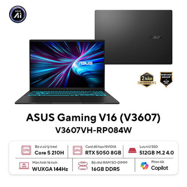 Laptop ASUS Gaming V16 V3607VH-RP084W (Core™ 5 210H | 16GB | 512GB | RTX 5050 | 16inch WUXGA 144Hz | Win 11 | Đen)