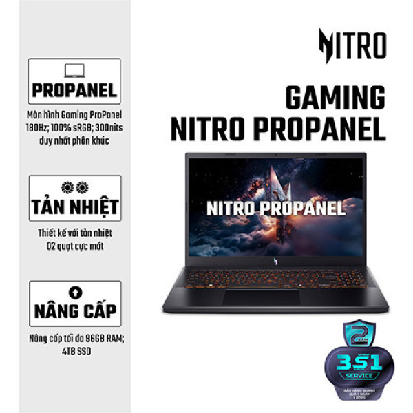 Laptop Acer Gaming Nitro ProPanel ANV15-52-73Z8 NH.QUASV.001 (Core 7 240H | 16GB | 512GB | RTX™ 4050 6GB | 15.6 inch FHD 180Hz | Win 11 | Đen)